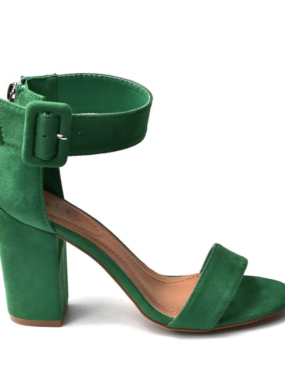 Green Suede Block Heel Sandal with Ankle Strap